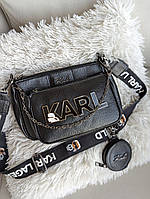 Сумка Karl Lagerfeld 3 в 1 черная с черными буквами женская Люксовая модель