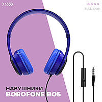 Дротові навушники BOROFONE BO5 з активним шумопоглинанням, TF картою, AUX режимом і 5 годин відтворення музики Синій