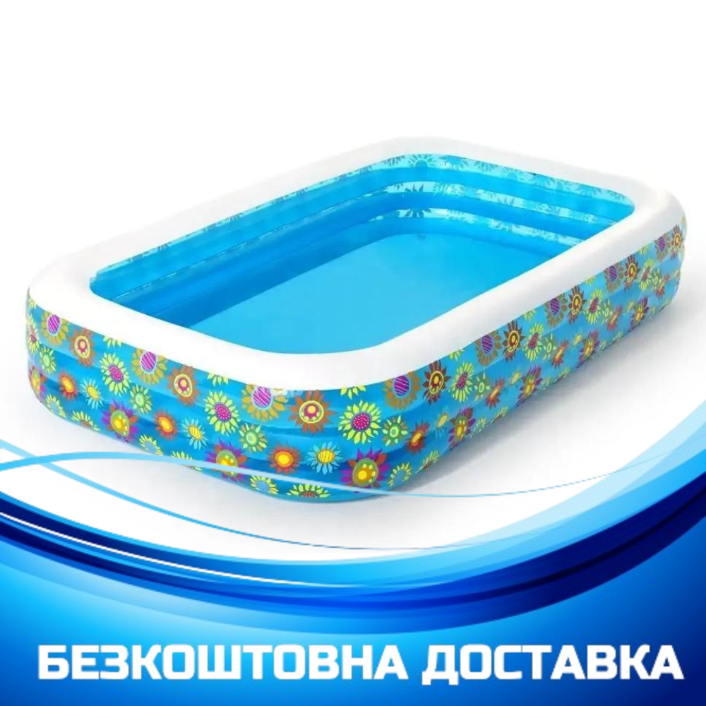 Басейн надувний прямокутний сімейний (305-183-56см, об'єм: 1161л) Bestway 54121, фото 1