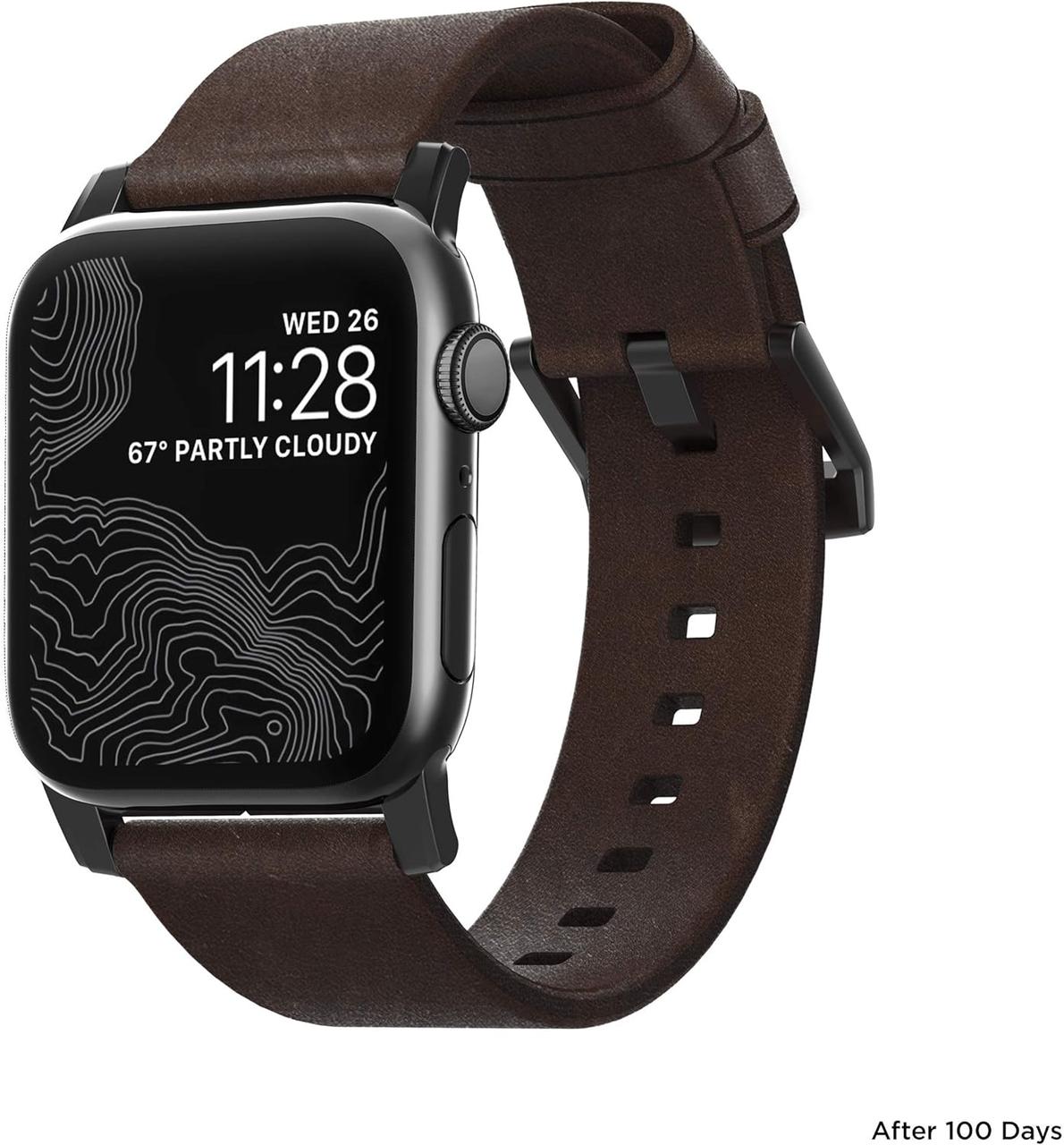 Шкіряний ремінець Nomad Modern Strap Rustic Brown Black Hardware для Apple Watch 38mm | 40mm, фото 1