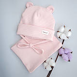 Дитяча демісезонна шапка кашкорсе з вушками Рожева, розмір 38-42, фото 3