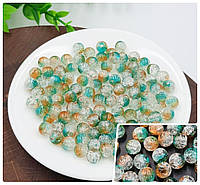 Скляні намистини "Бите скло" / Упаковка 100шт / Ø8мм / Помаранчево-бірюзовий прозорий