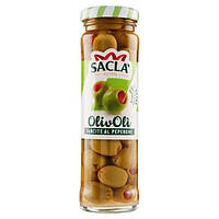 Оливки зелені фаршировані паприкою SACLA STUFFED OLIVES 140г