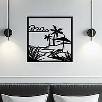 Деревянная картина на стену, декор в комнату "Отдых на пляже", стиль минимализм 25x25 см