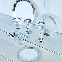 Комплект 6 шт. Тарілки круглі склопластик Capital For People білі зі сріблом