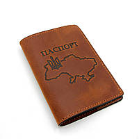 Кожаная обложка на паспорт, терракот, кожа crazy horse