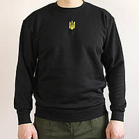 Свитшот c качественной вышивкой Герб Украины, мужская толстовка Тризуб (L) , патриотическая кофта черная