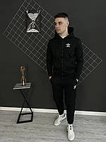 Мужской Демисезонный спортивный костюм Adidas черная кофта на змейке + штаны (двунитка)