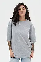 Женская серая свободная футболка оверсайз с длинными рукавами до локтя на обхват груди 128см размер 2-3XL
