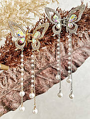 Краби для волосся оптом 4,5 см метал/стрази 6 шт./пач. МЕТЕЛИКИ золото та срібло