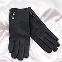 Перчатки женские трикотаж хутро, Зимние сенсорные теплые перчатки, Перчатки черные с пуговицами