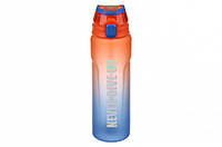 Бутылка для воды пластиковая оранжевая/синяя 1000мл, спортивная бутылка в школу 1л