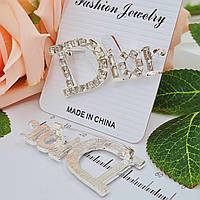 Брошь для декора Диор серебряная с камешками 4,7 см, Красивая маленькая брошь для одежды