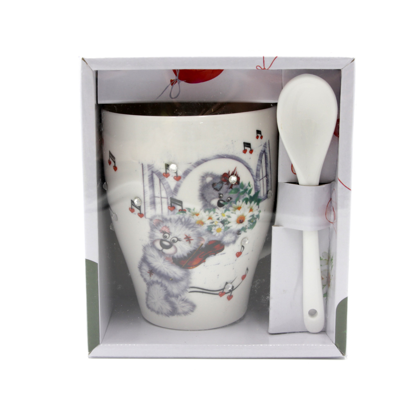 Подарунковий кухоль з ложкою, універсальний кухоль 300 мл, чашка для чаю/кави біла з музичною тематикою