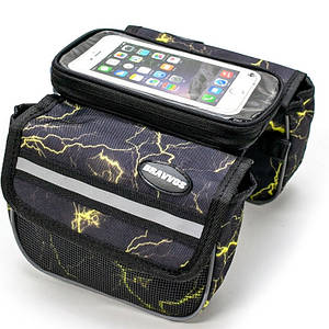 Велосумка на раму, з відділенням під смартфон чорний з жовтим BRAVVOS QL-012