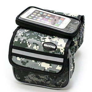 Велосумка на раму, з відділенням під смартфон хакі камуфляж "піксел" BRAVVOS QL-202