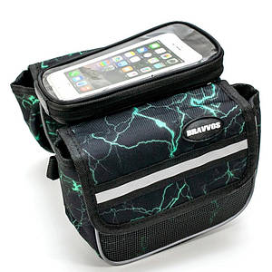 Велосумка на раму, з відділенням під смартфон чорний із блакитним BRAVVOS QL-012