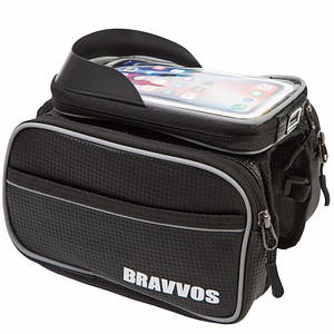 Велосумка BRAVVOS QJ-001 на верхню трубу рами, з відділенням під смартфон чорний