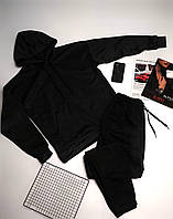 Черный флисовый спортивный костюм унисекс худи штаны