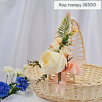 Декоративная повязка для корзины с МОЛОЧНОЙ розой и цветами, 10*18см на завязках
