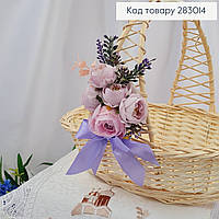 Декоративная повязка для корзины с сиреневым пионом и цветами, 9*14см на завязках.