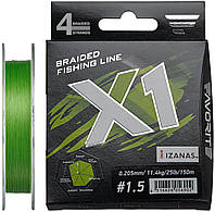 Шнур Favorite X1 PE 4x 150m 1.5 0.205mm 25lb 11.4kg Зеленый (1013-1693.11.32) MP, код: 8266258