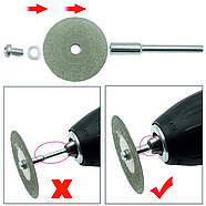 Алмазні відрізні диски Ø 16 мм | для гравера, дриля | 10 шт + 2 тримачі - L 37мм - Ø3мм, фото 10