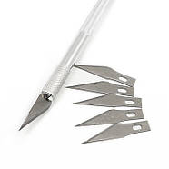 Міцний макетний ніж | у комплекті 6 лез - сталь марки SK2 | різак-скальпель для моделювання, фото 2