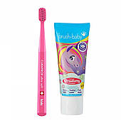 Набір Curaprox Brush-Baby від 4 до 12 років (зубна паста та рожева щітка), єдиноріжка