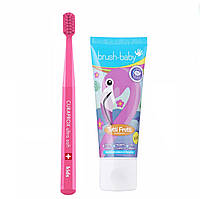 Набор Curaprox Brush-Baby от 4 до 12 лет (зубная паста и розовая щетка), фламинго