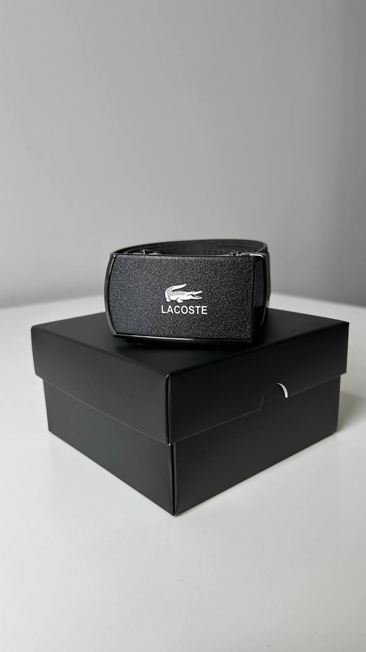 Чоловічий шкіряний ремінь Lacoste Лакоста застібка автомат брендовий у подарунковій коробці