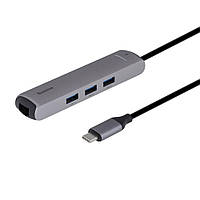 Переходник Hub Baseus CAHUB-CY Metal Gleam Series 4-in-1 Type-C USB 3.0 LED Gray FE, код: 8311037