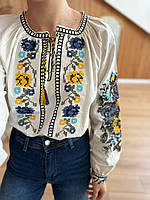 Женская рубашка вышиванка с рукавами фонариками и украинским орнаментом (р. S,M,L) 14BL1056