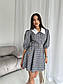 Сіре плаття в клітинку з поясом і короткими рукавами ліхтариками (р. S, M) 66PL5621Q, фото 6