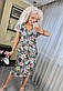 Квіткове міді плаття прямого крою з поясом на талії та коротким рукавом (р. 42-52) 7PL5624, фото 4