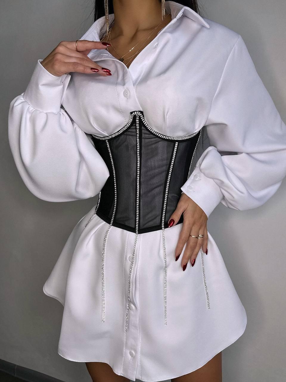 Сукня сорочка з корсетом з бахромою зі страз на талії в кольорах (р. 42-44) 66PL5631Е, фото 1