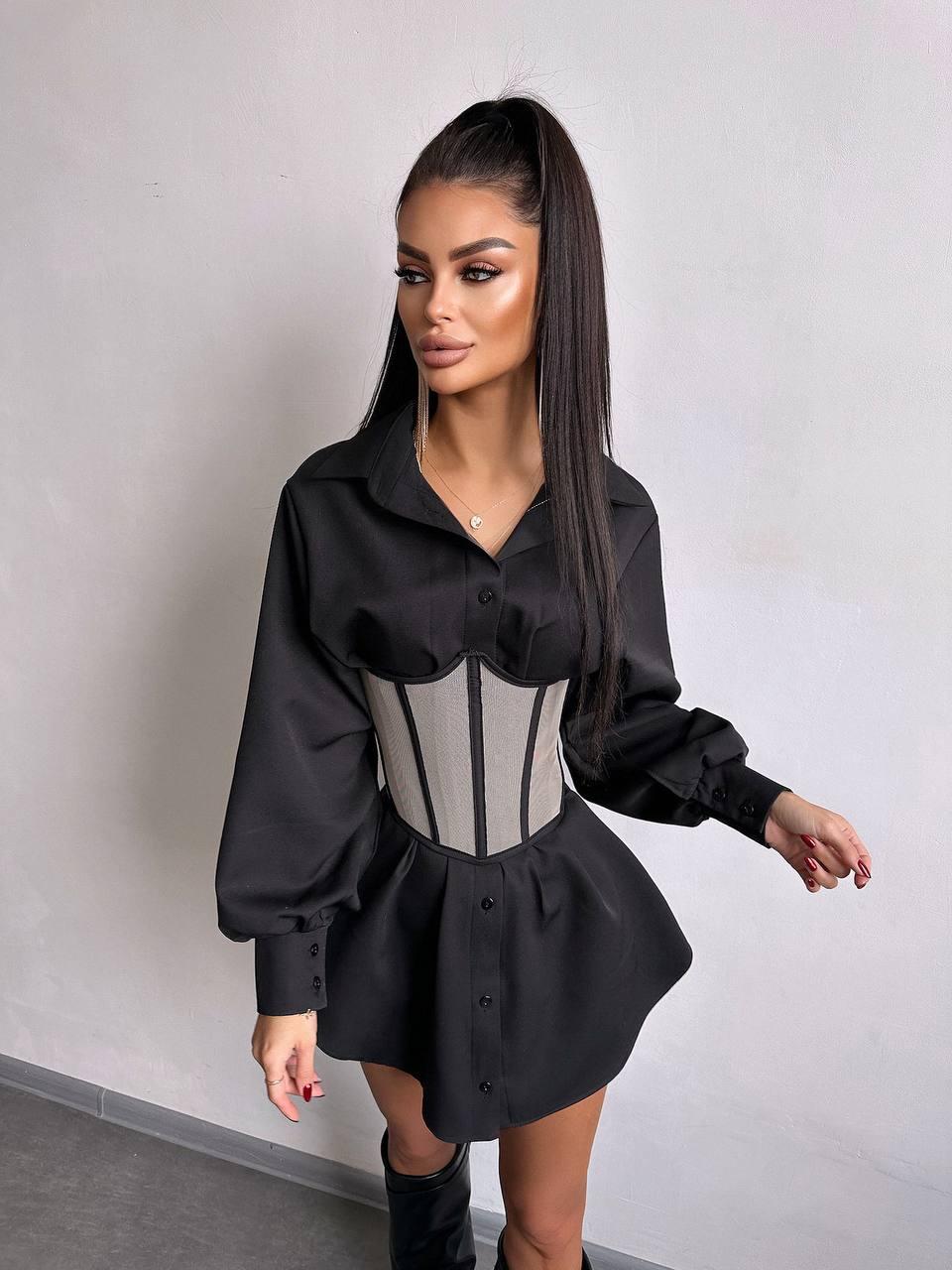 Коротке плаття сорочка з корсетом на талії в кольорах (р. 42-44) 66PL5633Е, фото 1