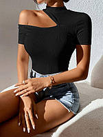 Женская трикотажная футболка облегающая с асимметричным вырезом (р. 42-46) 2FU1223