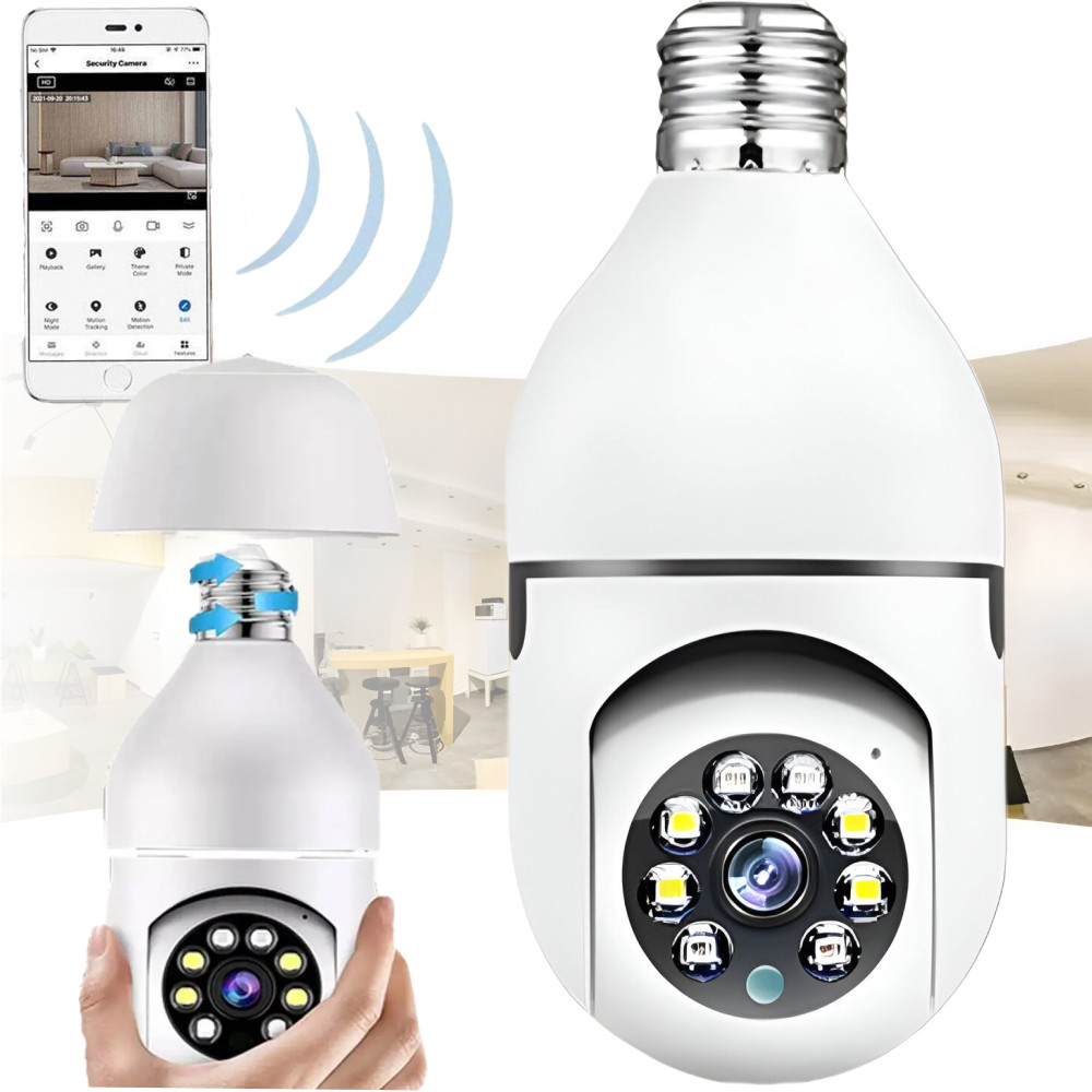 IP Камера відеоспостереження в цоколь Smart Camera / Поворотна WiFi камера-лампочка / Розумна IP камера