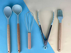 Силіконовий кухонний набір із підставкою на 12 предметів Kitchen Set, бірюзовий, фото 3