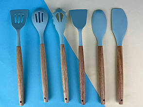 Силіконовий кухонний набір із підставкою на 12 предметів Kitchen Set, бірюзовий, фото 2