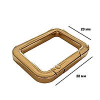 Карабіни металеві квадратні 20 мм на 30 мм золото для сумок застібка фурнітура