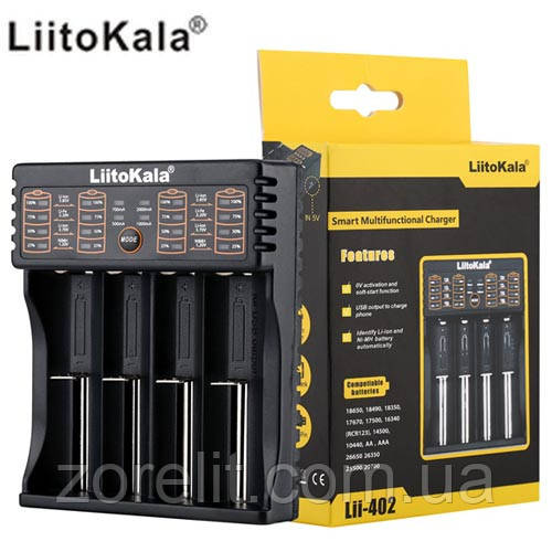 Зарядний пристрій LiitoKala Lii-402, POWER BANK, 4Х-18650, ААА Li-Ion, LiFePO4, Ni-Mh