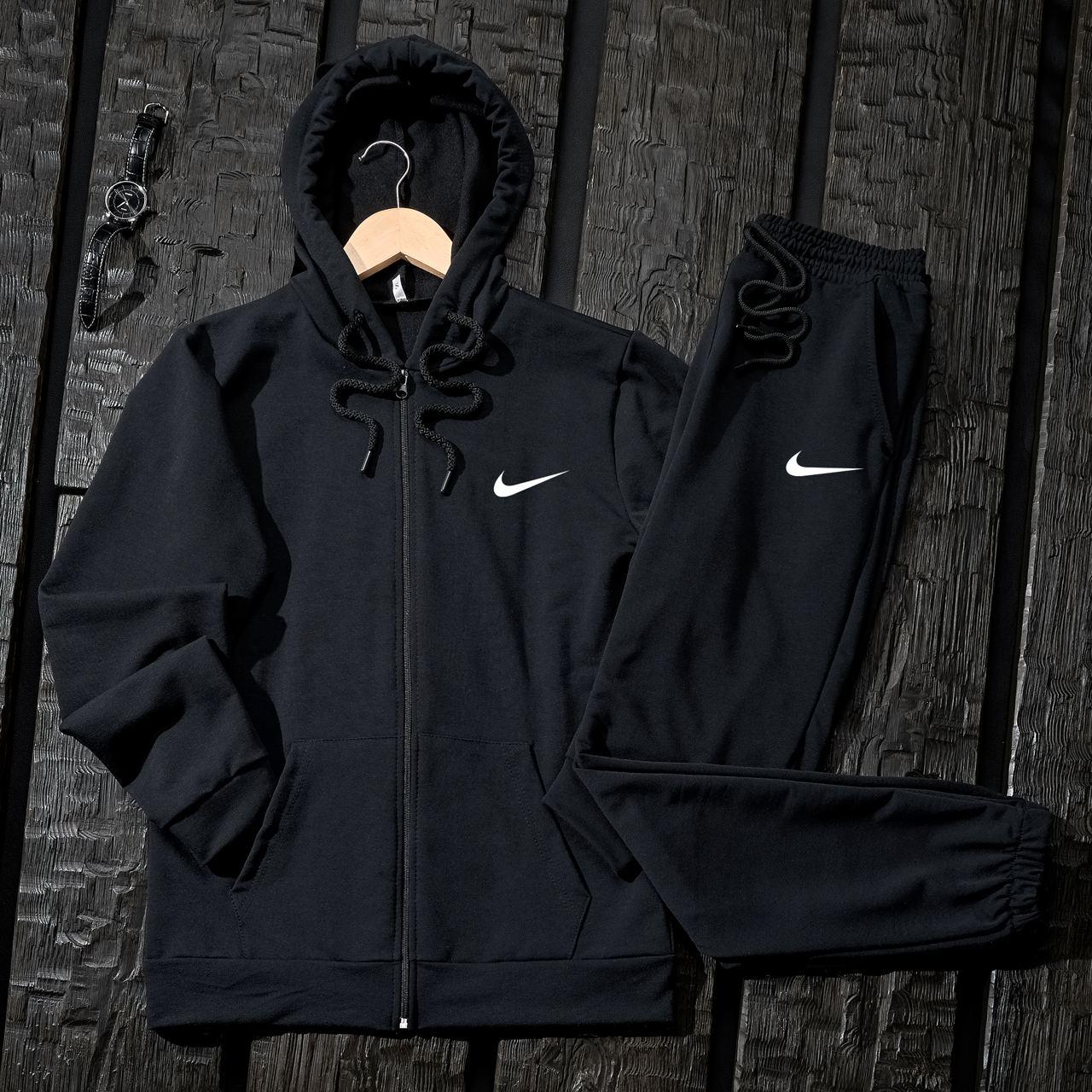 Спортивний костюм чоловічий кепка Nike весняний осінній зіппер штани найк чорний