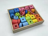 Детская деревянная игрушка. Конструктор цветной, 30 деталей. Экопродукт. 25х20х4см