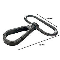 Карабіни металеві Ø 32 мм довжина 50 мм чорний для сумок застібка фурнітура
