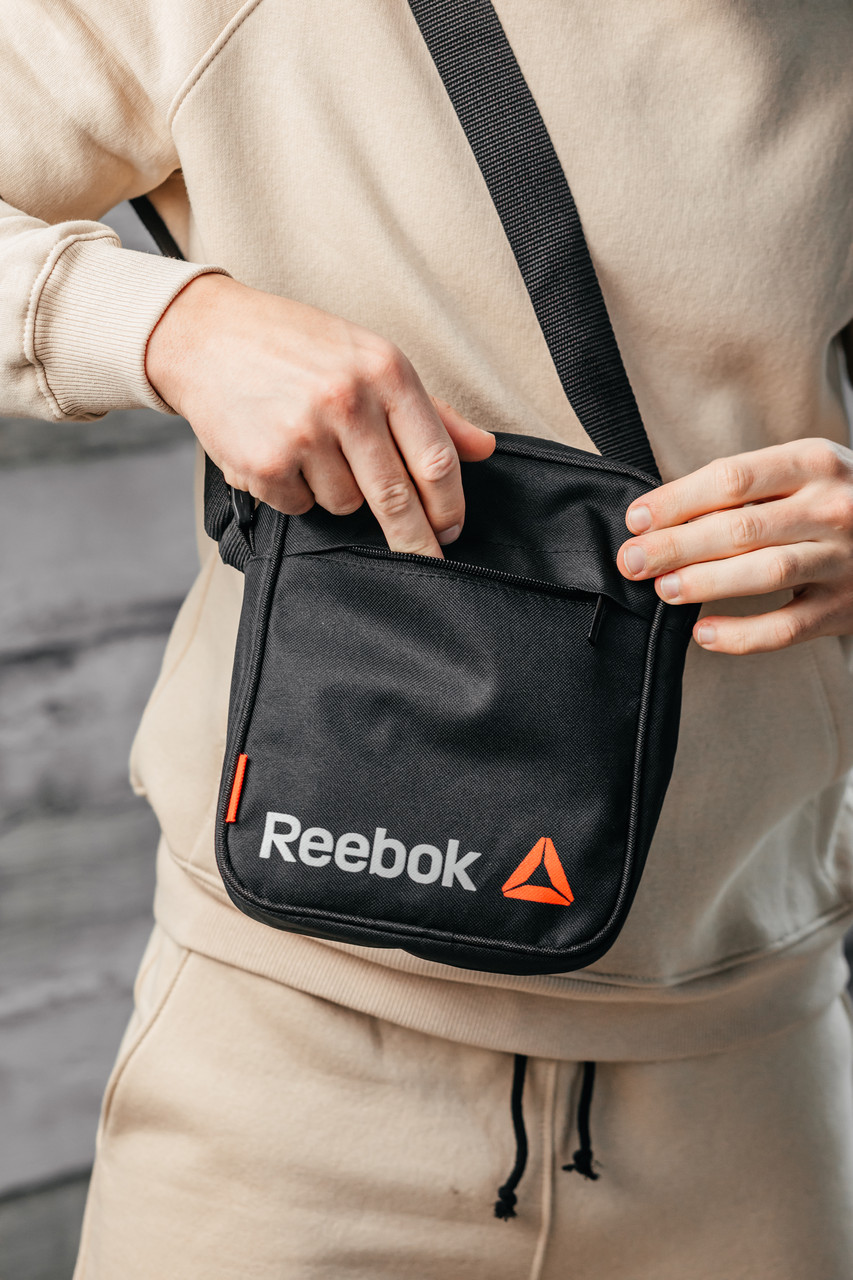 Барстека чорна чоловіча Reebok, сумка через плече, текстильна барсетка на три відділення, брендова сумка