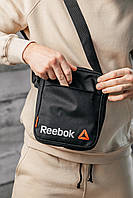 Барстека черная мужская Reebok, сумка через плечо, текстильная барсетка на три отделения, брендовая сумка