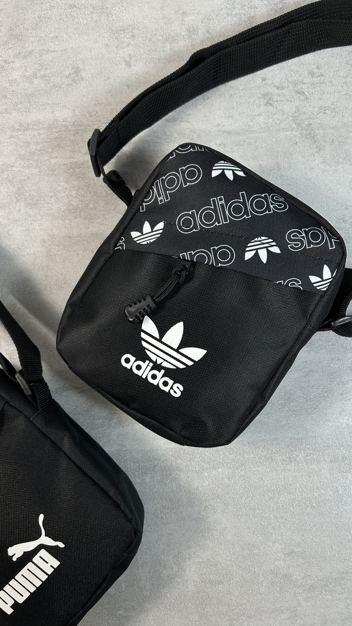 Барстека чорна Adidas, чоловіча сумка через плече, текстильна барсетка, брендова сумка