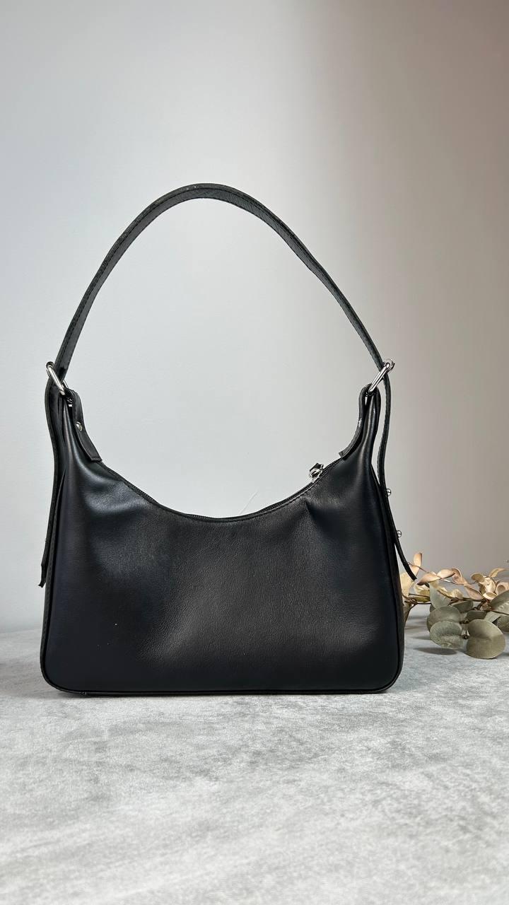 Жіноча шкіряна сумочка через плече, стильна сумка з натуральної шкіри, маленька чорна сумка для жінок